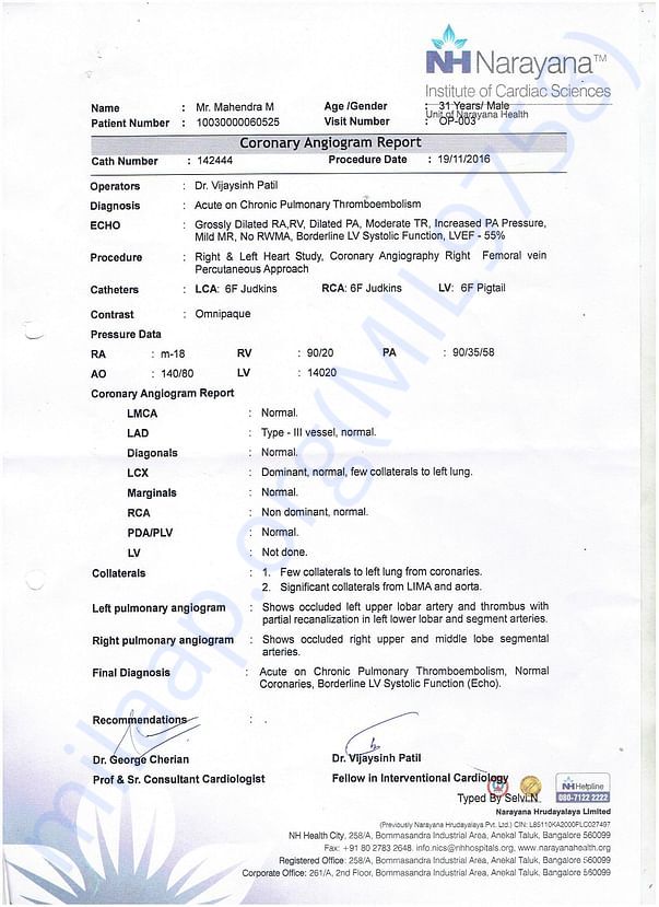 Coronary Angiogram Report