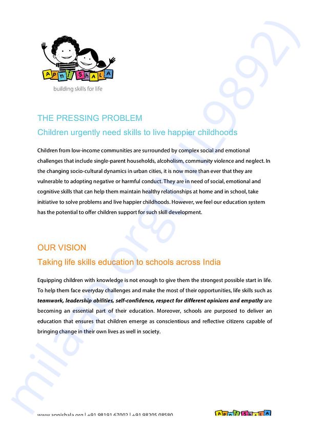 A brief document about Apni Shala and its programmes