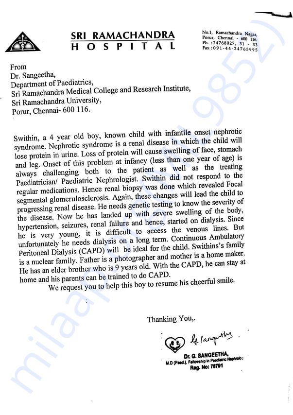 Pediatric Nephrologist's note