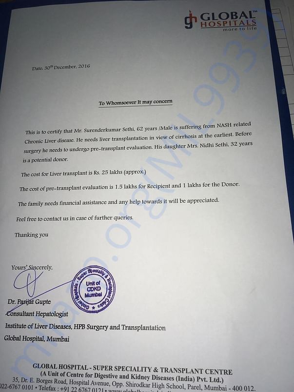 Letter from Global Hospitals