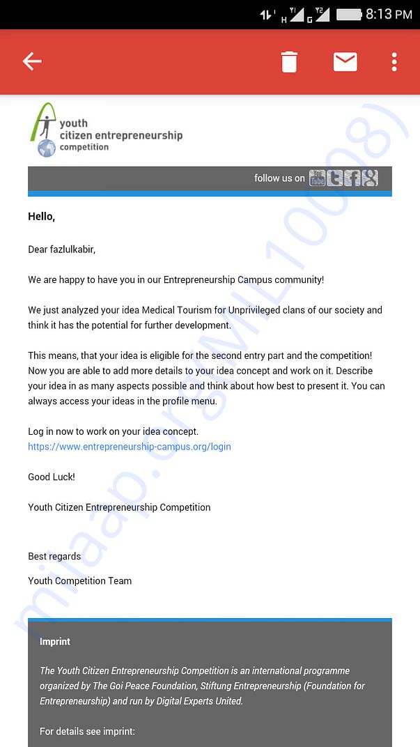 My project on Medical Tourism for rural clans nominated in YCE,Berlin