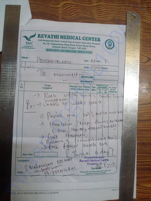 Treatment provided at the physiotherapy clinic.