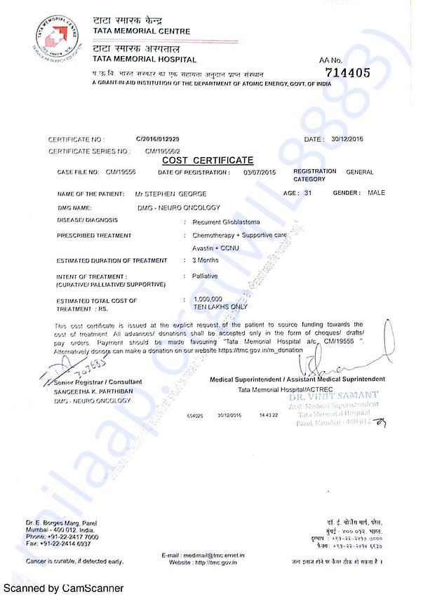 Treatment Cost Certificate