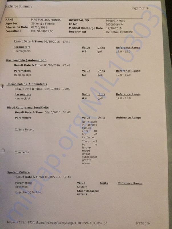 Blood Test Reports from Manipal, See the low levels of Hb
