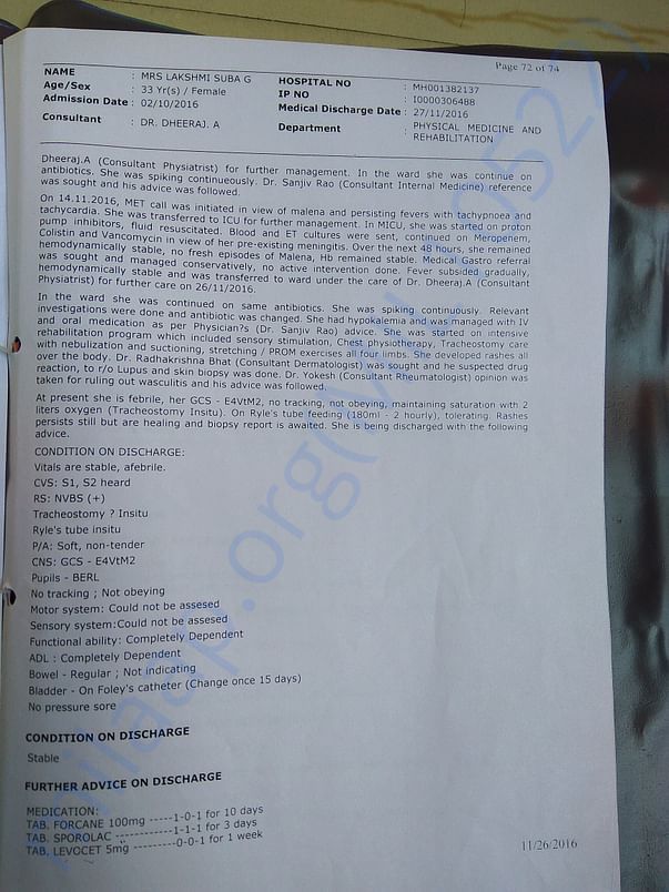 Discharge report continued