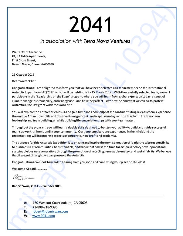 Invitation from Sir Robert Swan