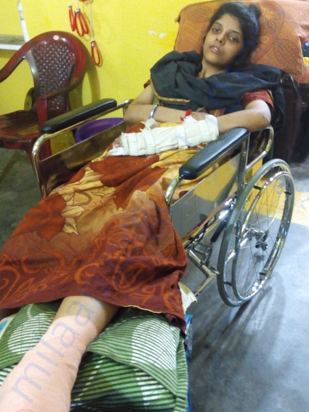 Hrudhayalaxmi in supporters wheelchair