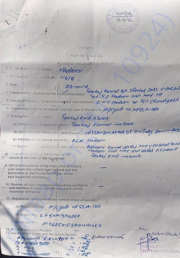 Accident Information Report- Uploaded by Himachali Blood Donors