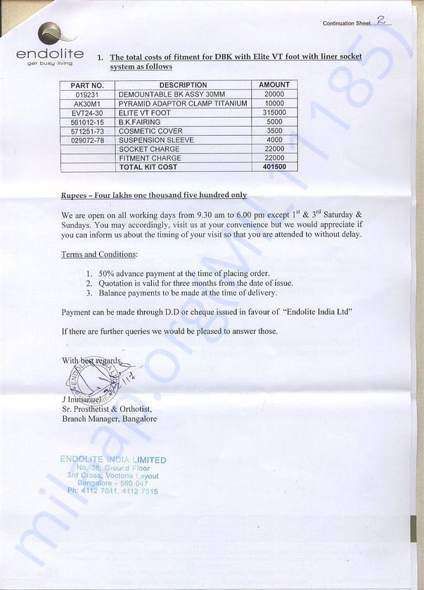 Estimation letter