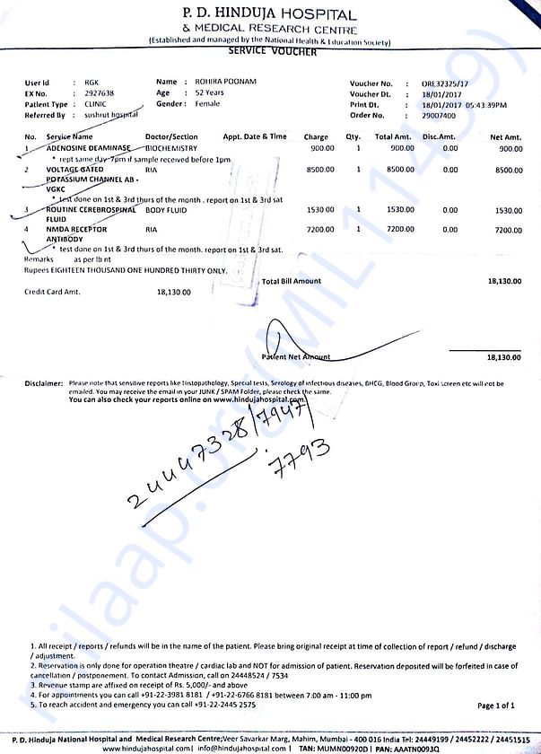 Medical test major bill - 1