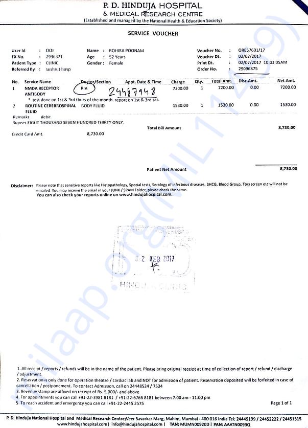 Medical test major bill - 2