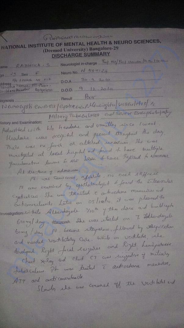 Summary 1st page from Nimhans hospital