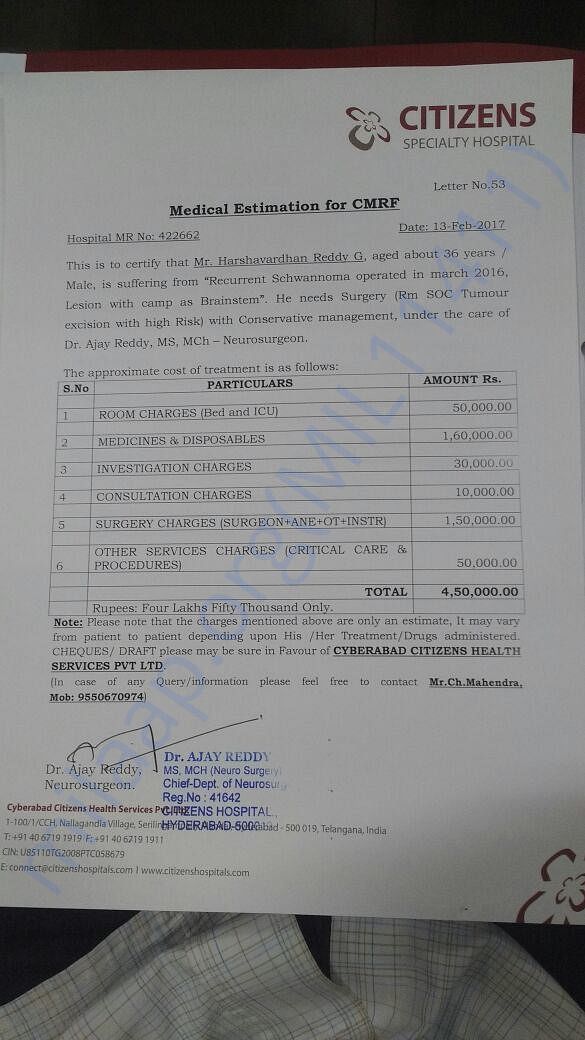 Estimate for hospital costs