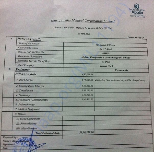 Estimate Letter from Appolo Hospital