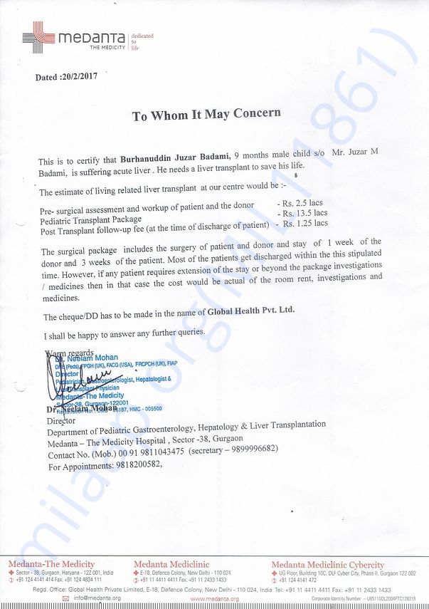 Hospital certificate and Expense estimate
