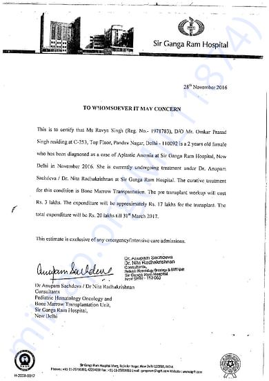 Ravya Estimate Letter From Hospital