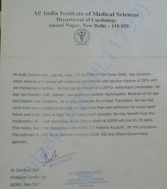 Letter from Cardiologist in AIIMS