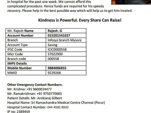 Help Arokiaradj Gilbert Suffering from Brain Aneurysm