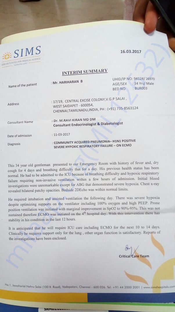 The final document given by the doctor about his conditions