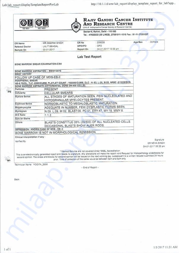 Bone Marrow Biopsy report