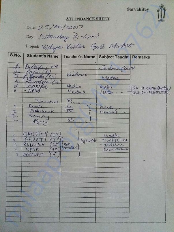 Attendence sheet