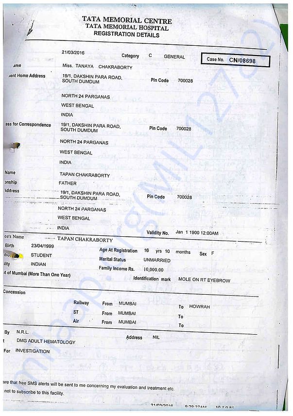 Tanaya's Tata Memorial Hospital Registration Details