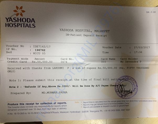 Bill paid reciept on 27/03/2017