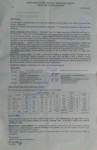Montfort School fees details