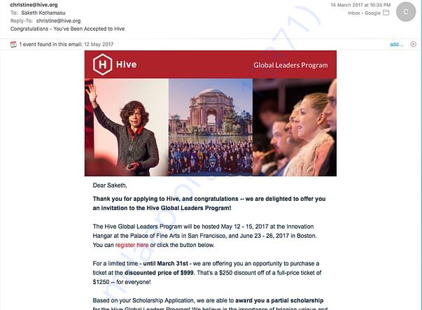 Acceptance letter