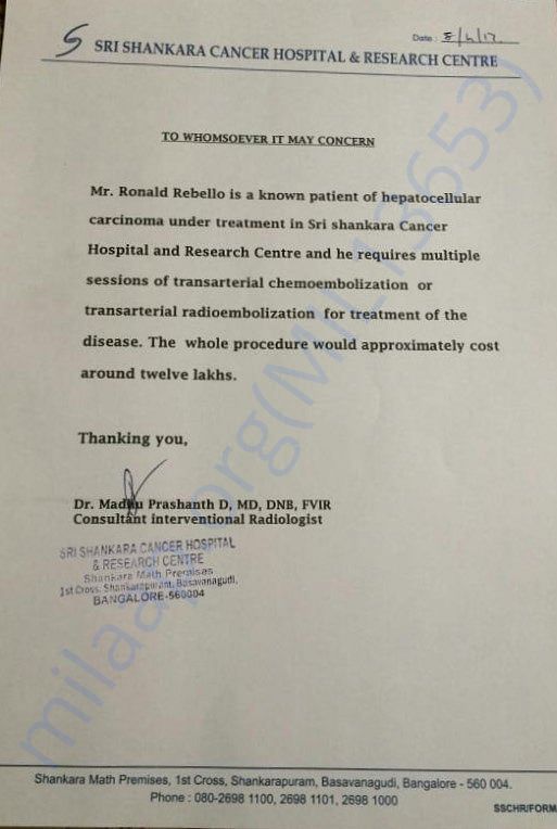 Letter from the hospital - Sri Shankara Cancer Hospital