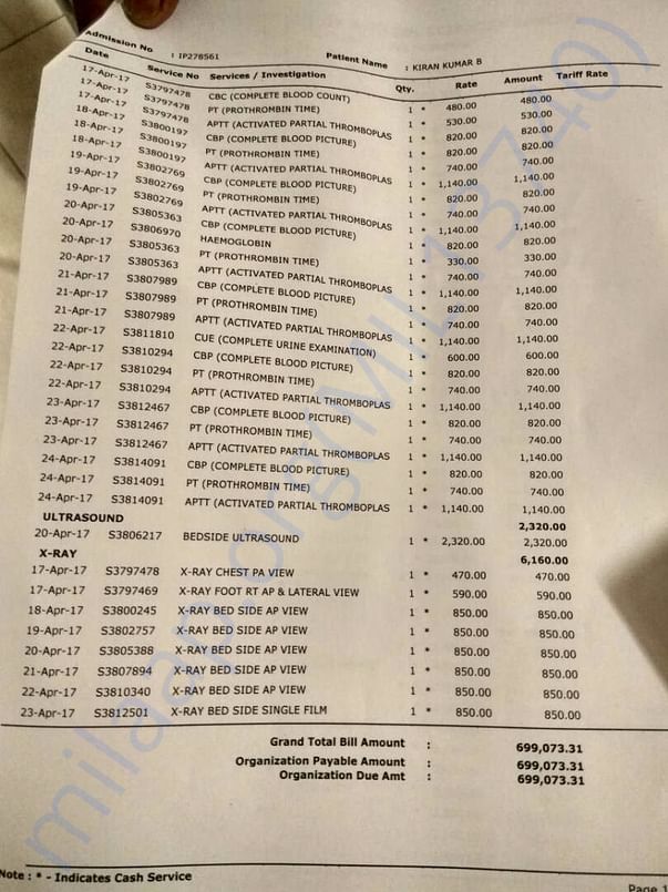 Last page of 7 days bill