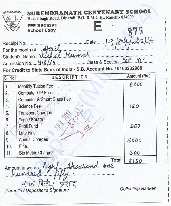 Fee receipt