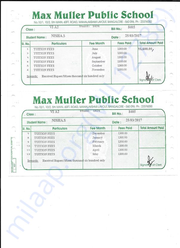 School Payment for Nisha
