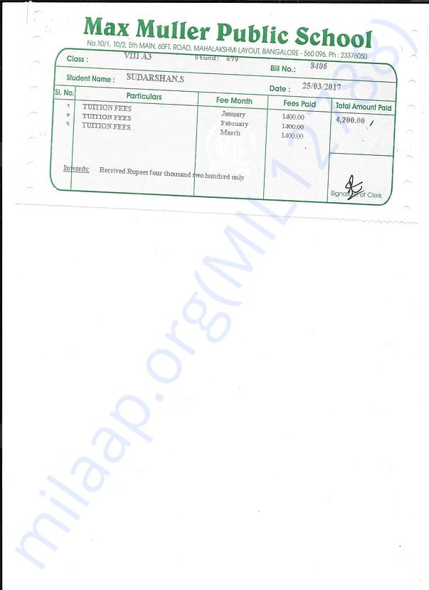 School Payment for Sudarshan