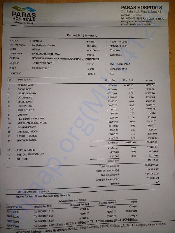 Expenses borne already for his first brain surgery.
