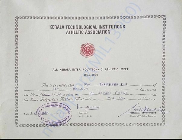 All Kerala Inter Polytechnic Meet - 100m- 1st positon