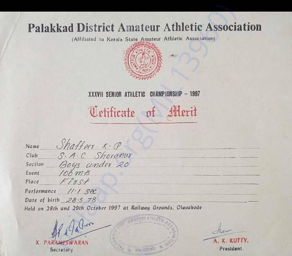 Palakkad District Amateur Athletics 1997- Men's 100m -First