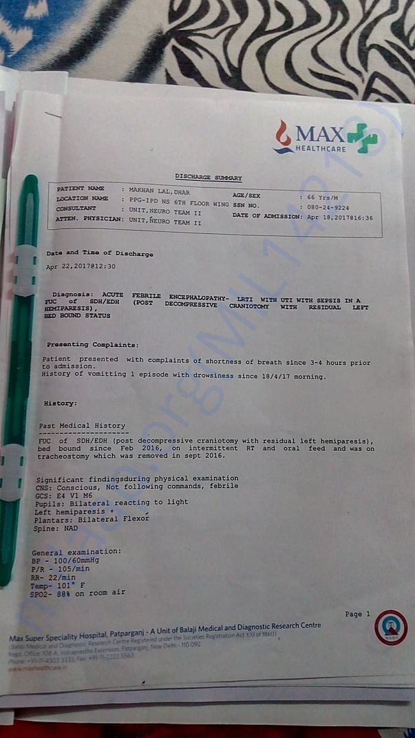 discharge summary of max hospital