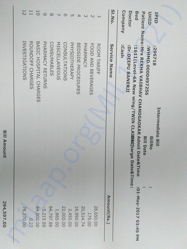 Current Operation Bill till date