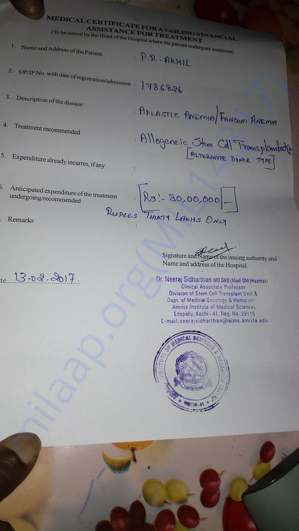 seeking help for 23 yrs boy suffering from Aplastic anemia
