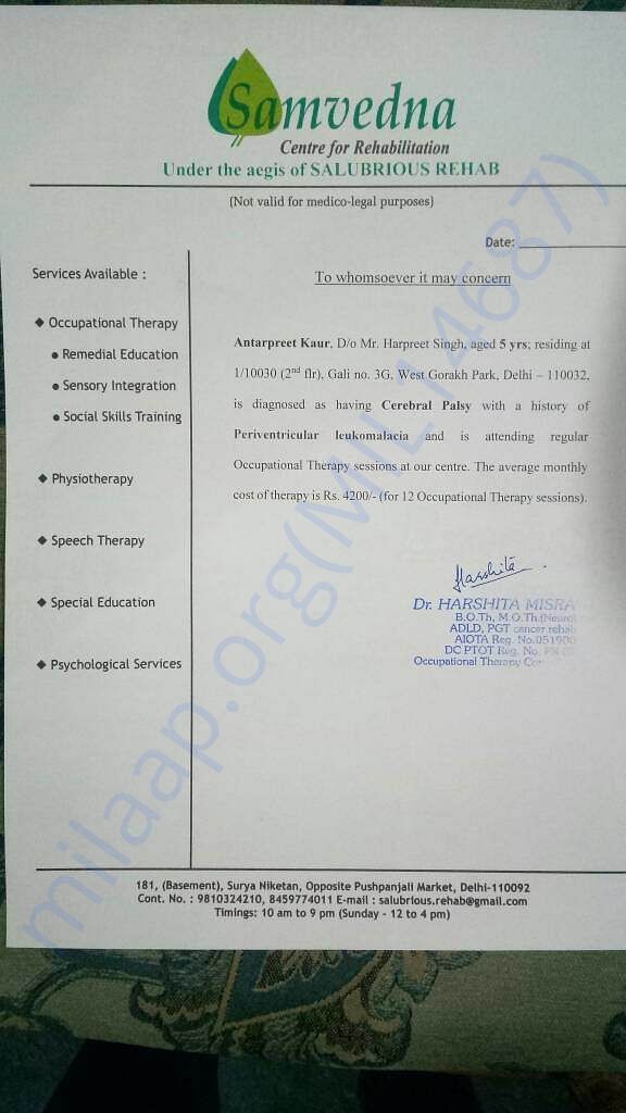 Estimation letter from Occupational Therepist