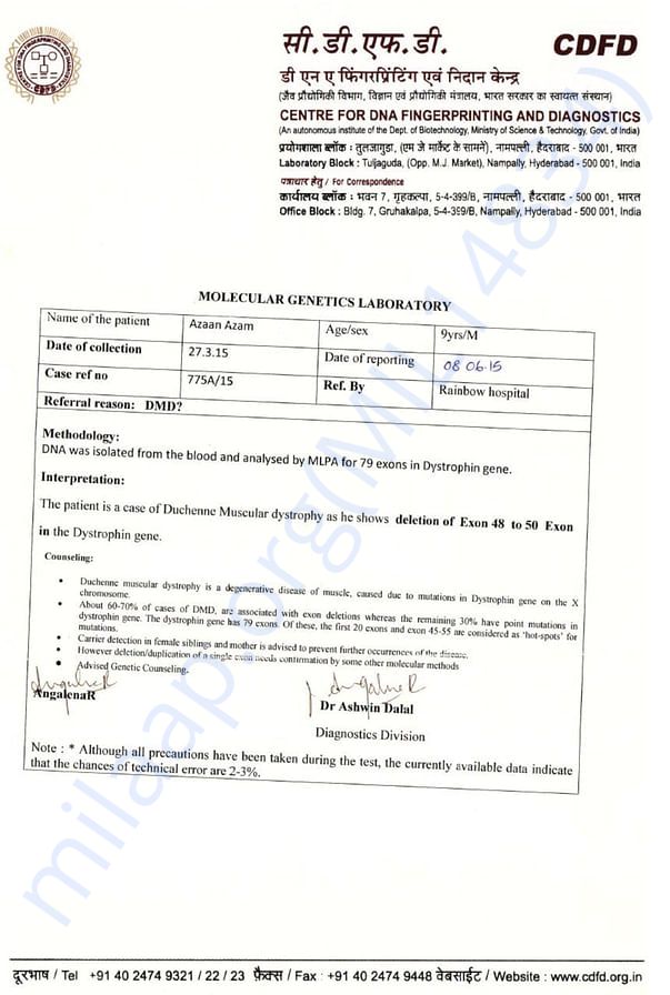 Azaan DMD Diagnosis