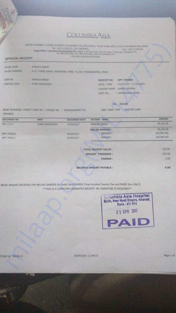 Columbia Asia Bill - 90,000