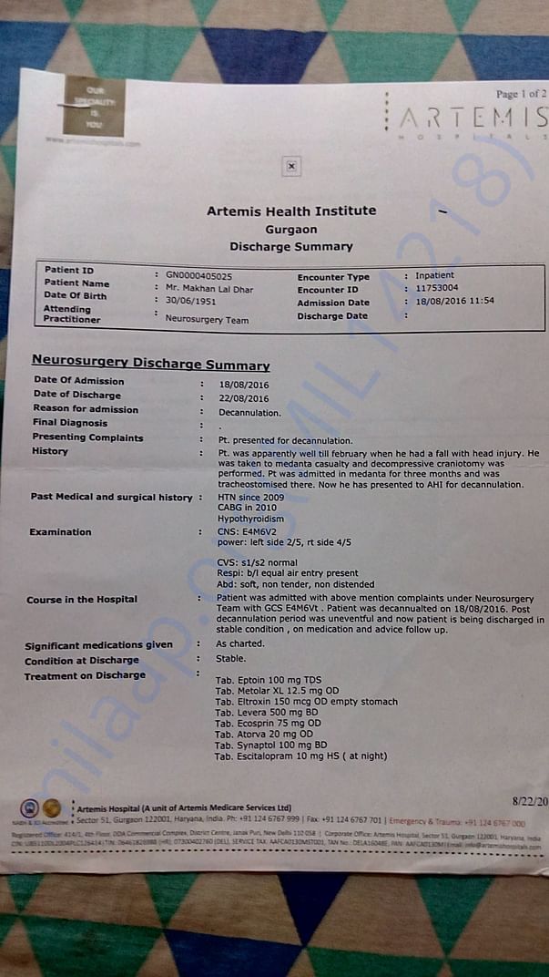 Discharge summary for decannulation