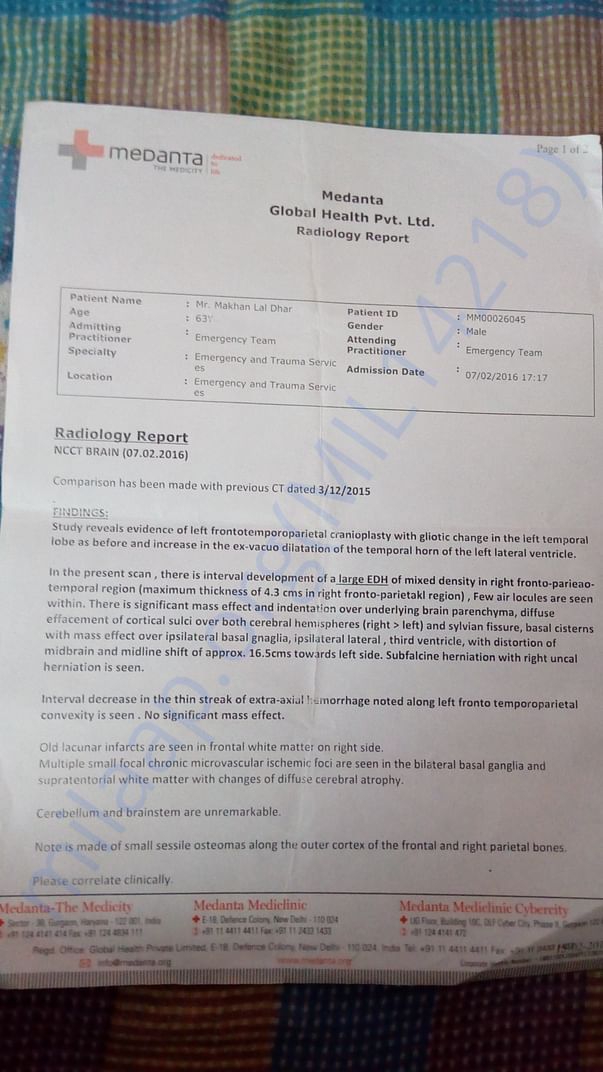 Radiology report before surgery the surgery was performed