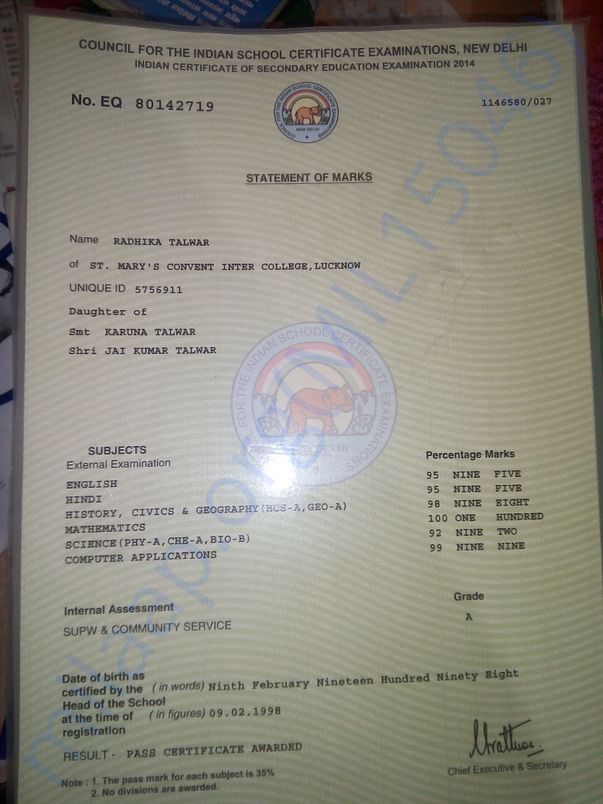 This is my class 10th marksheet