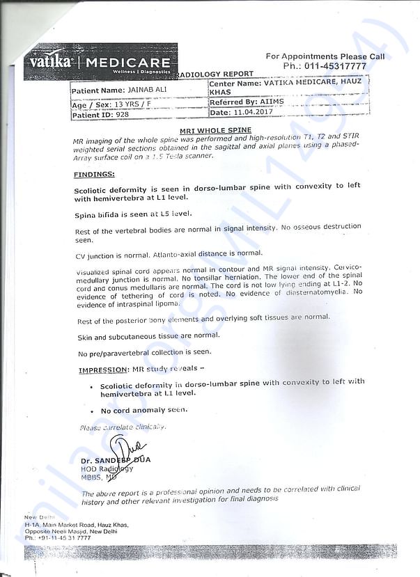 MRI Report Whole Spine