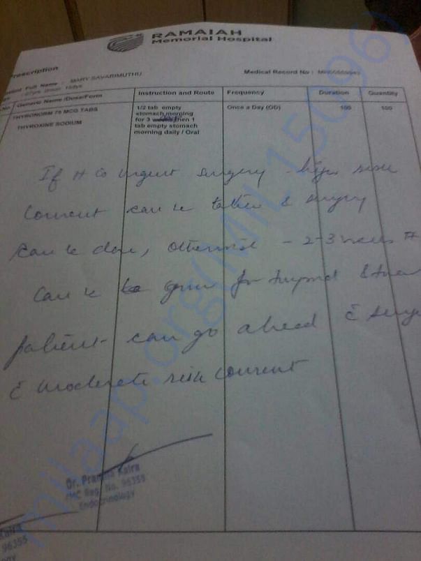 Doctor's prescription regarding the delay in surgery