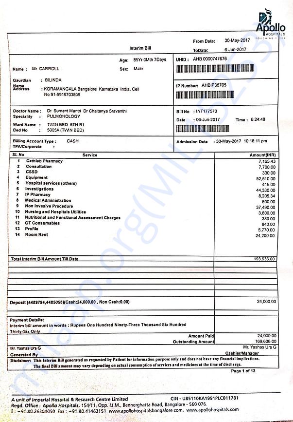 Medical Bill so far