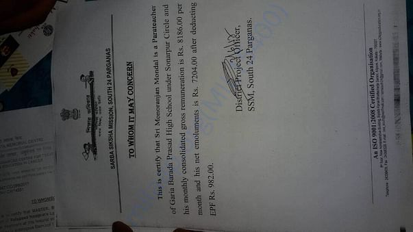 Income Certificate for Bodhishatya's Father